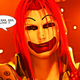 Sephiroth wearing Ronald McDonald's red wig and makeup says "Mmm, mmm, mmm, I'm lovin' it."